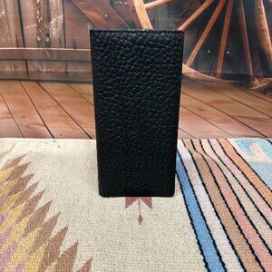 Black Pebbled Leather Tall Checkbook Wallet
